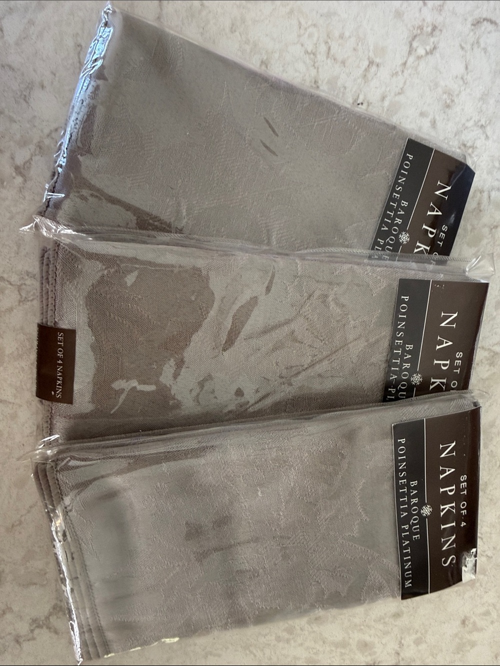 NWT Set of 4 Platinum Baroque Poinsettia Napkins